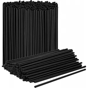 Schwarze Einweg-Plastikstrohhalme, 6x210 mm gerade Trinkrohre für Cocktails und kalte Getränke.