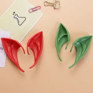 Latex elf ears for Halloween and Christmas parties, pointy fairy costume props in red and green.
