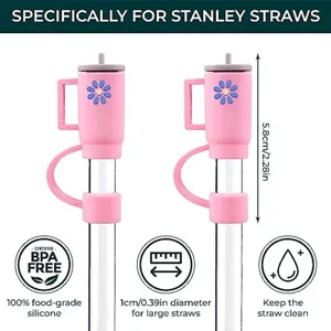 Schattige roze mini kop rietje hoes voor grote rietjes, siliconen stofkap beschermer.