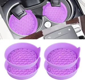 Purple silicone car cup coasters anti-slip honeycomb mat car interior accessories drink holder.