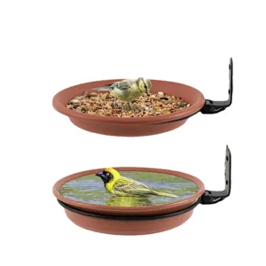Outdoor hanging bird feeder and water bath bowl with metal bracket for garden yard tree use