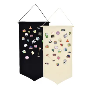 Canvas pin display banner, large black and white hanging organizer for enamel badges.