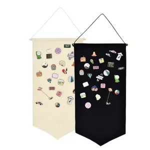 Nordic Canvas Badge Storage Hanging Bag Wall Tapestry Brooch Collection Display Banner S M Natural Black Home Decor