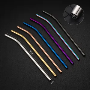 Wiederverwendbare 30cm Edelstahl Trinkhalme gebogene Metallstrohhalme Set bunt