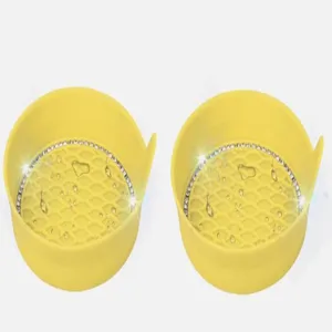 Car cup holder coaster bling rhinestone anti-slip silicone yellow interior accessories
