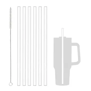 Set of 6 clear replacement straws with cleaning brush, compatible with 40oz travel tumblers.