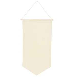 Blank canvas pin banner detail, natural cotton fabric for badge and brooch collection display.