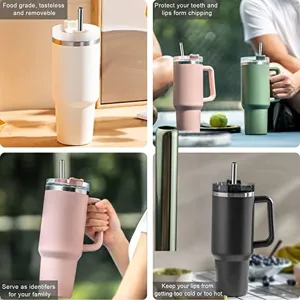 Bicchiere termico in acciaio inossidabile con manico e cannuccia tazza da viaggio 40oz