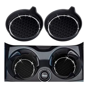 Car Cup Holder Coaster Silicone Anti Slip Mat With Rhinestone Bling Crystal Auto Interior Accessories Waterproof Cup Pad