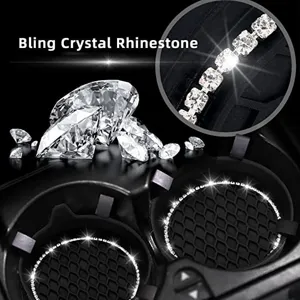 Car bling crystal rhinestone cup holder coasters anti-slip silicone mat auto interior decor