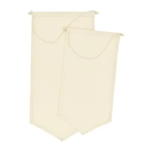 Blank canvas wall banner for pin and badge display with wooden hanging rod and rope.