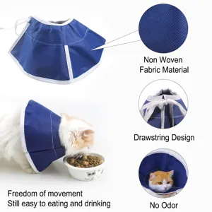 Breathable non-woven pet recovery collar detail showing adjustable drawstring and comfort.