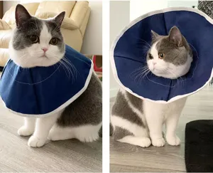 Breathable pet recovery collar for cats, soft blue e-collar preventing licking, comfortable daily care.
