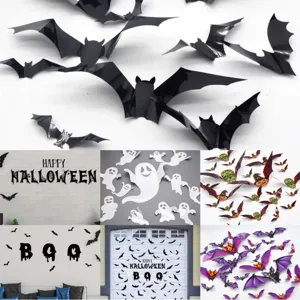 Halloween wall stickers 3D bat ghost decals spooky party home decor scary wall art.