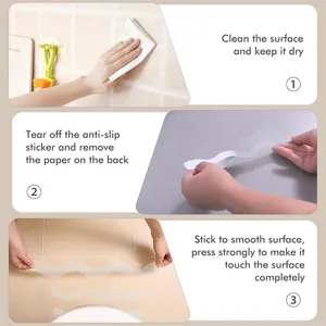 Transparent anti-slip shower sticker installation steps guide detail view showing clear application