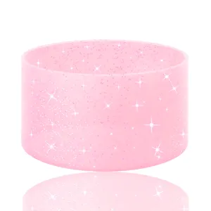 Roze glitter siliconen bekerhoes detail, antislip beschermhoes voor 20 tot 40oz bekers.