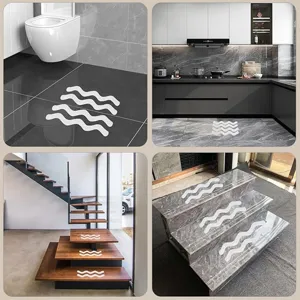 Transparent anti-slip strip scene detail showing bathroom and staircase safety usage.