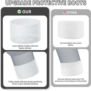Glitter siliconen waterfles beschermhoes met lasereffect, antislip bodemhuls voor drinkbeker.