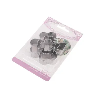 Set tagliabiscotti trifoglio in acciaio inossidabile, stampo quattro foglie per dolci.