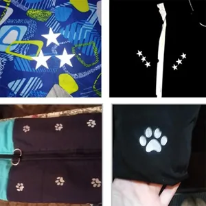 Pegatinas de transferencia térmica reflectantes con estrellas y huellas para ropa.