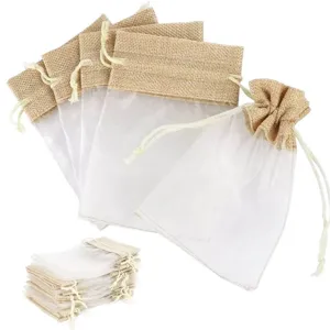 Λινές σακούλες δώρου με κορδόνι organza για ζαχαρωτά πάρτι μπομπονιέρες αποθήκευση