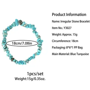 Detalles de pulsera de turquesa que muestran 18 cm de circunferencia y 15 g de peso
