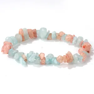 Pulsera elástica de cuentas de piedra natural con cristales azul claro y melocotón