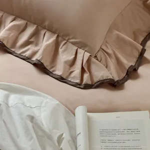 Cotton bedding set detail view featuring elegant ruffle edge and soft breathable fabric.
