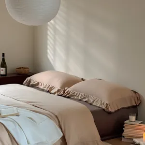 Cozy solid color cotton bedding set with elegant ruffle design for modern bedroom decor