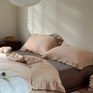 French style pure cotton bedding set with elegant ruffled pillowcases for home.