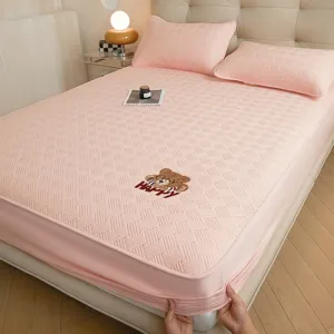 Lenzuolo con angoli trapuntato in cotone rosa, coprimaterasso spesso con ricamo, 1pz