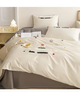 Baumwoll Handtuch Stickerei vierteiliges Bettwäsche Set süßes Schneemann Design weich