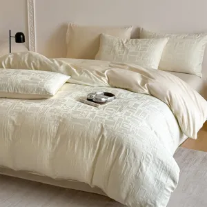 Luxury cotton jacquard 4 piece bedding set off white soft comfortable bedroom duvet cover set