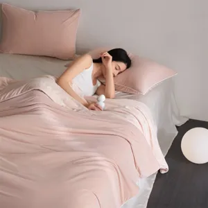 Edredón de verano refrescante ultra suave de punto japonés, transpirable y lavable a máquina para cama.