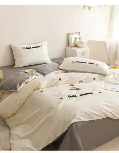Reine Baumwolle Bettwäsche Set mit süßem Schneemann Stickerei, gemütlich und stilvoll.