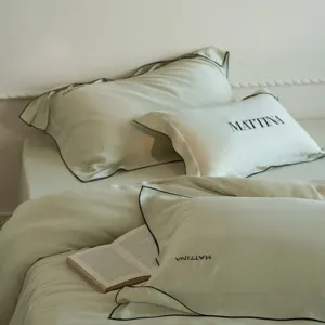 Luxury washed tencel duvet cover set soft breathable bedding with elegant embroidery design