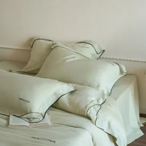 Luxury tencel bed sheet set solid color breathable soft lyocell bedding set for bedroom
