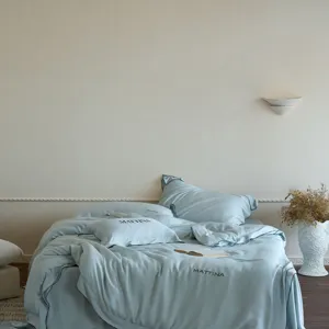 Silk-like lyocell fabric bedding detail, soft and cool touch for luxurious bedroom comfort.