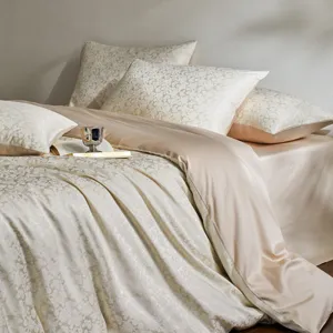 Luxury jacquard cotton duvet cover set elegant champagne bedding set breathable four piece