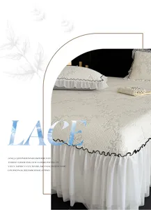 Korean PE Jacquard Cooling Ice Silk Bed Skirt 3-Piece Set with Ruffled Lace for Summer Comfort.