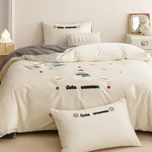 Set Copripiumino Cotone Pupazzo di Neve Morbido Con Ricamo Asciugamano Letto Lenzuolo