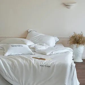 Detailed view of luxury lyocell tencel bedding fabric, smooth ice silk texture close up.