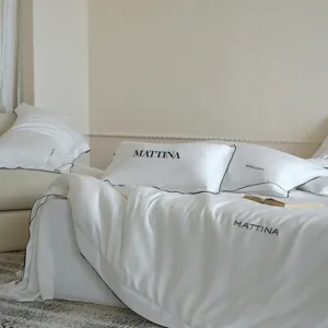 Luxury Tencel bedding set detail view, silky smooth Lyocell fabric in elegant solid white.