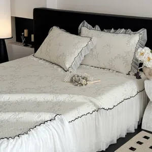 Korean PE Jacquard Cooling Bubble Mat Ruffled Bed Skirt Summer Ice Silk Soft Bedding Set