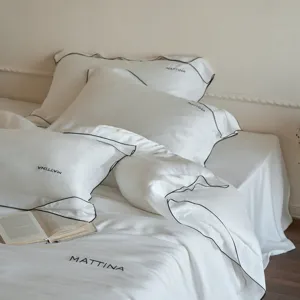 Luxury Solid Color Tencel Lyocell Fiber Bedding Sets Embroidered Soft Ice Silk Cool Bed Sheet Four Piece Set