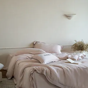 Luxury sanded tencel 4-piece bedding set solid color silky soft home bedroom decor