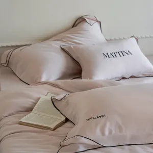 Luxury washed tencel bedding set 4pcs soft lyocell duvet cover pillowcases pink solid