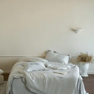 Elegant luxury tencel bedding set featuring soft silky texture, clean piping detail for bedroom.
