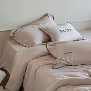 Luxurious washed tencel 4-piece bedding set lyocell silky soft cooling solid color main image
