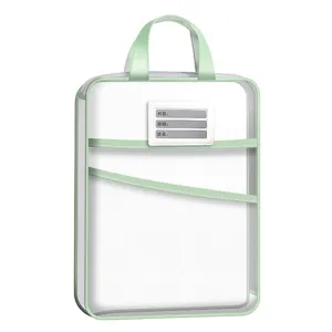 Transparent Mesh Zipper File Bag L Shaped Large Capacity Student Handbag Document Storage Bag With Subject Label Slot
